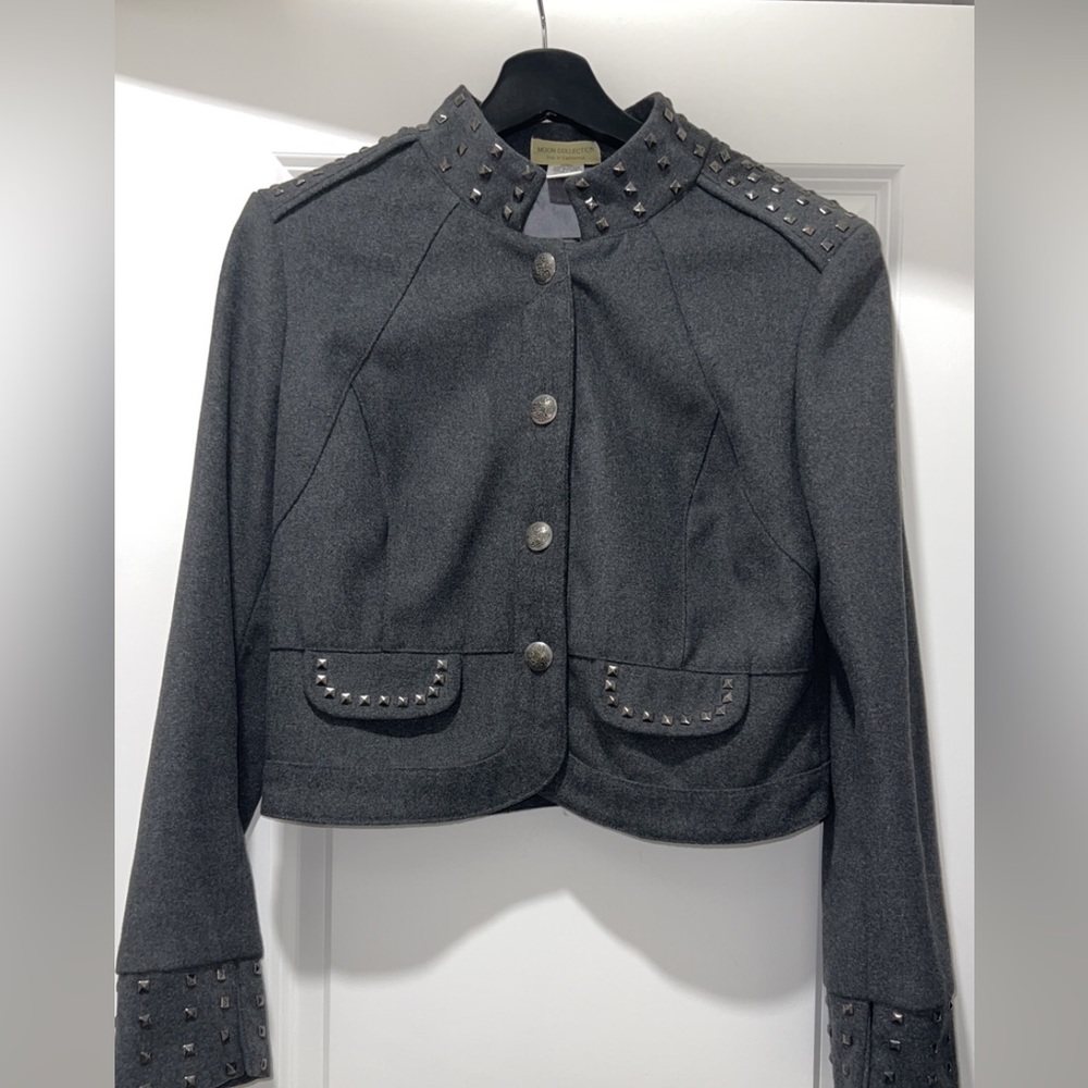 Cropped gray coat with studs